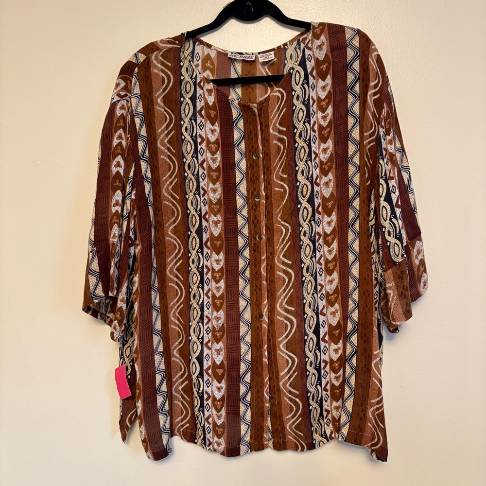 Incraze Vintage 90s Earthy Striped Blouse Size Medium